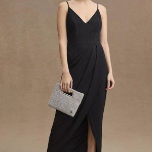 BHLDN Black V Neck Crepe Formal Dress Sz 0